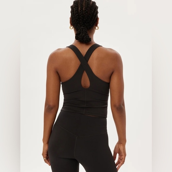 GIRLFRIEND COLLECTIVE Float Ultralight Zoe Cross Back Tank Top In Black - Picture 6 of 8